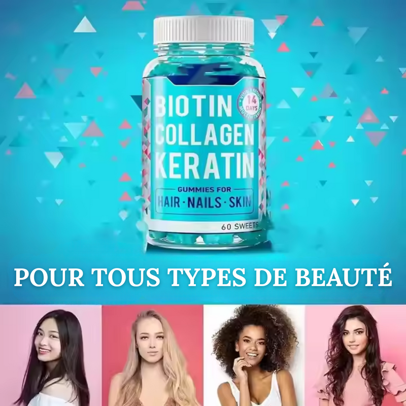 GUMMIES BEAUTÉ 3-en-1 – BIOTINE + COLLAGÈNE + KÉRATINE